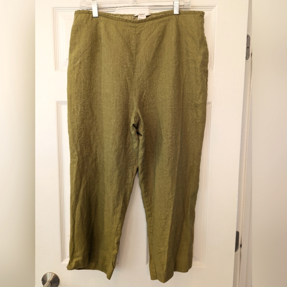 Edward women's 100% linen army olive green baggy relaxed fit breathable pants 16